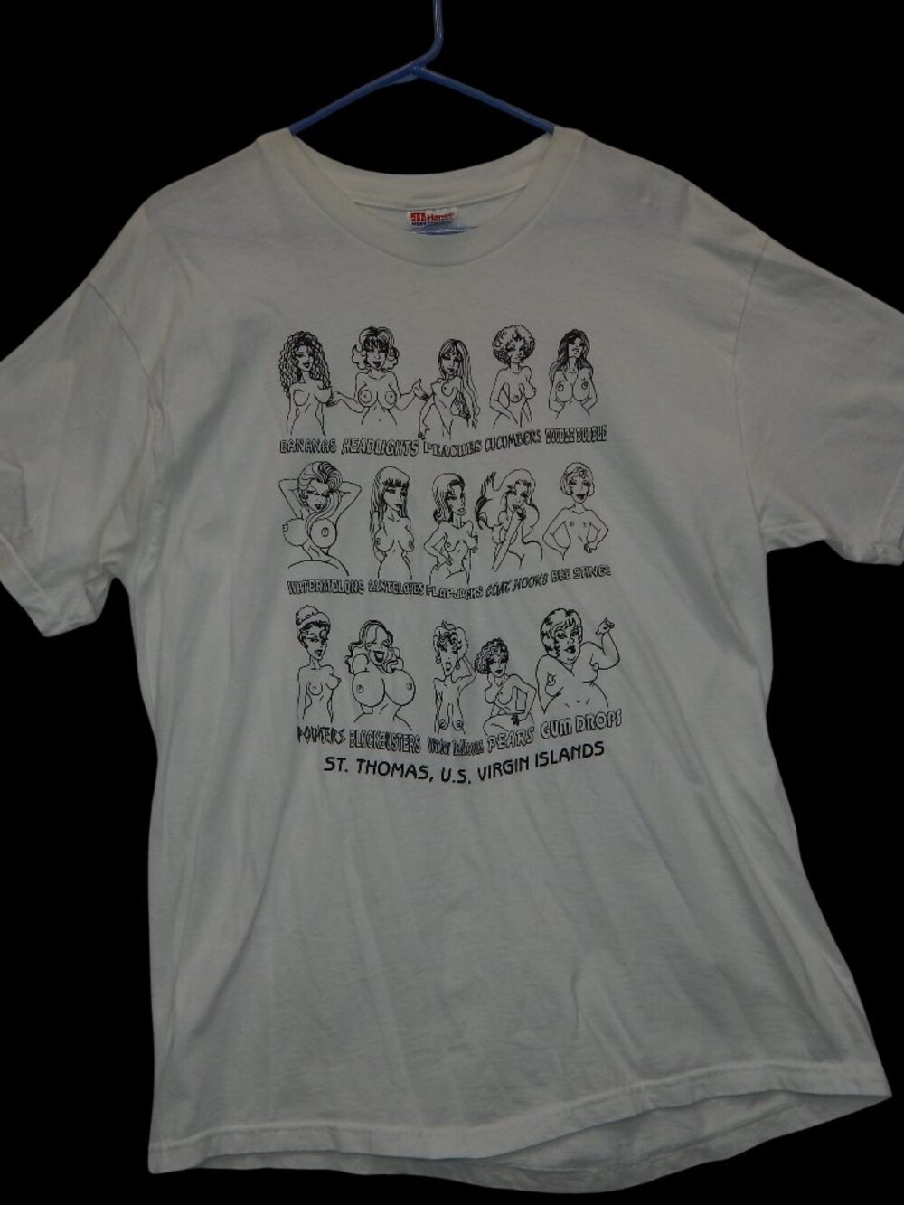 VTG St Thomas US Virgin Islands Funny Cartoon Boob Type Chart Novelty Tee Large
